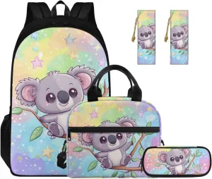 Koala 5th Grade Backpacks for Girls Book Bag 4 Pcs Kids Backpack and Lunch Box Set 17 Inch Large Capacity Elementary School Bags Pencil Case Bookmarks for Girls Travel Daypack