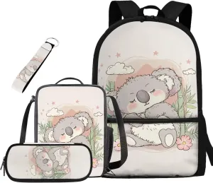 Koalas Print Boys Backpacks for Elementary with Lunch Box 3rd to 5th Grade School Bag for Teen Girls and Cute Pencil Case for Middle School Primary School