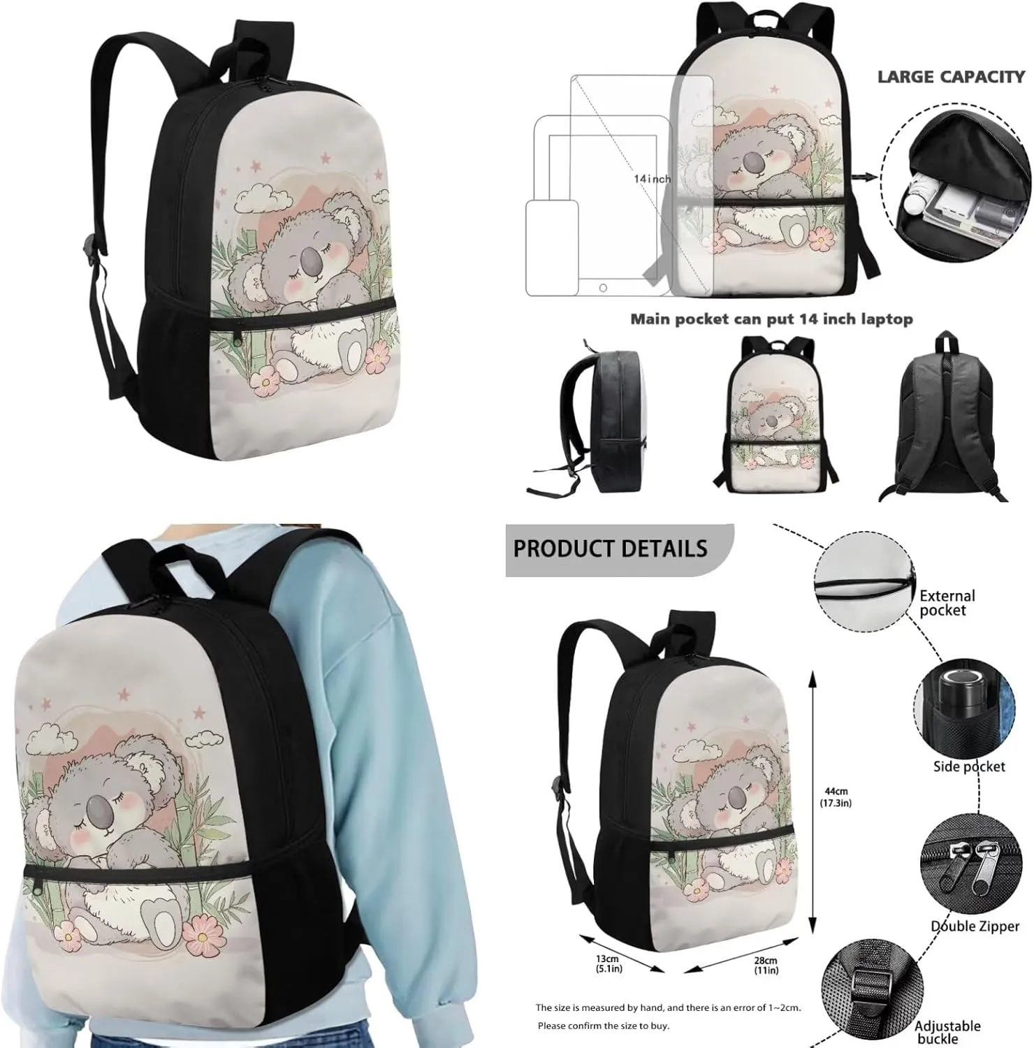 Koalas Print Boys Backpacks for Elementary with Lunch Box 3rd to 5th Grade School Bag for Teen Girls and Cute Pencil Case for Middle School Primary School