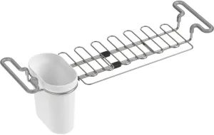 KOHLER K-5473-0 Multi-Purpose Over-The-Sink Drying Rack, Caddy with Kitchen Towel Bar Holder, Soaking Cup. Expandable 14.6" to 17.6", White