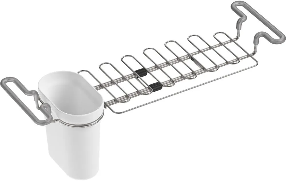 KOHLER K-5473-0 Multi-Purpose Over-The-Sink Drying Rack, Caddy with Kitchen Towel Bar Holder, Soaking Cup. Expandable 14.6" to 17.6", White