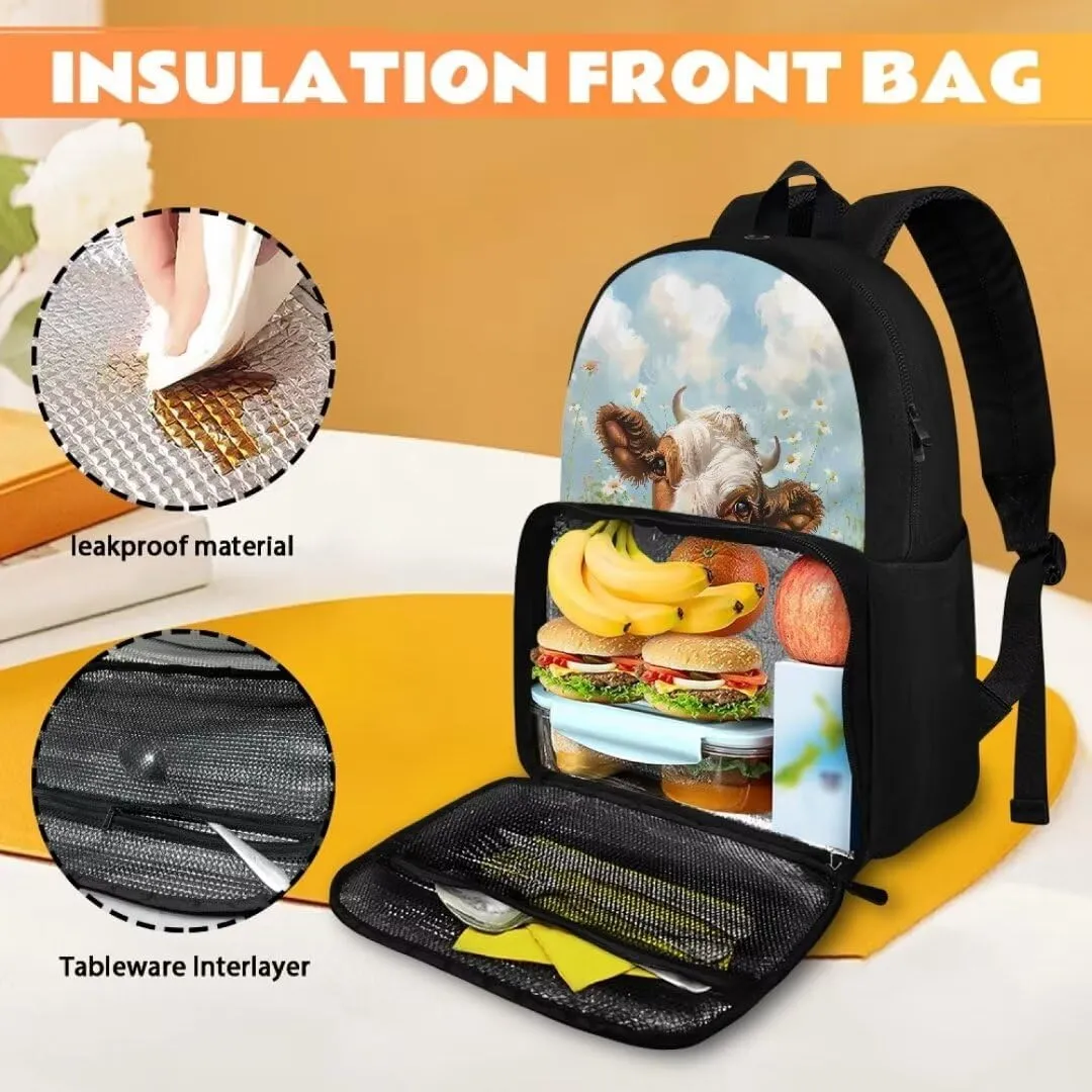 Kuiaobaty Cow Schoolbag Backpack for Girls Lovely School Book Bag for High School Durable Kindergarden Daypack with Zipper Storage Bag for Hiking Portable School Bag Gift for Children's Day