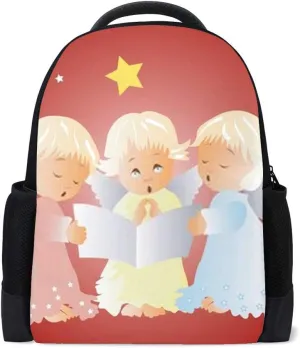 Kuizee School Backpack Daypack Rucksack ﻿Red Christmas Cherubs Singing Carols Book Bag Casual Bags Durable College School Travel Daily 16Inch