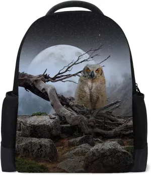 Kuizee School Bag Backpack Daypack ﻿Mysterious Owl Withered Full Moon Book Bag Casual Bags Durable College School Travel Daily 16Inch