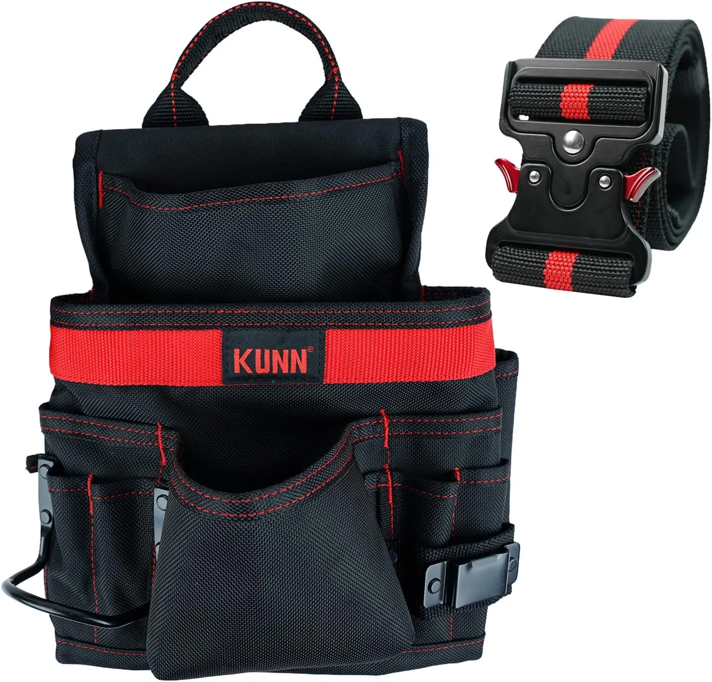 KUNN Carpenter Pouch Durable 10-Pocket Tool Belt with Hammer Loop & Work Tool Belt Quick Release Buckle