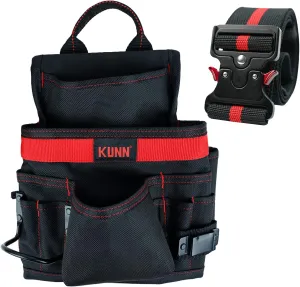 KUNN Carpenter Pouch Durable 10-Pocket Tool Belt with Hammer Loop & Work Tool Belt Quick Release Buckle