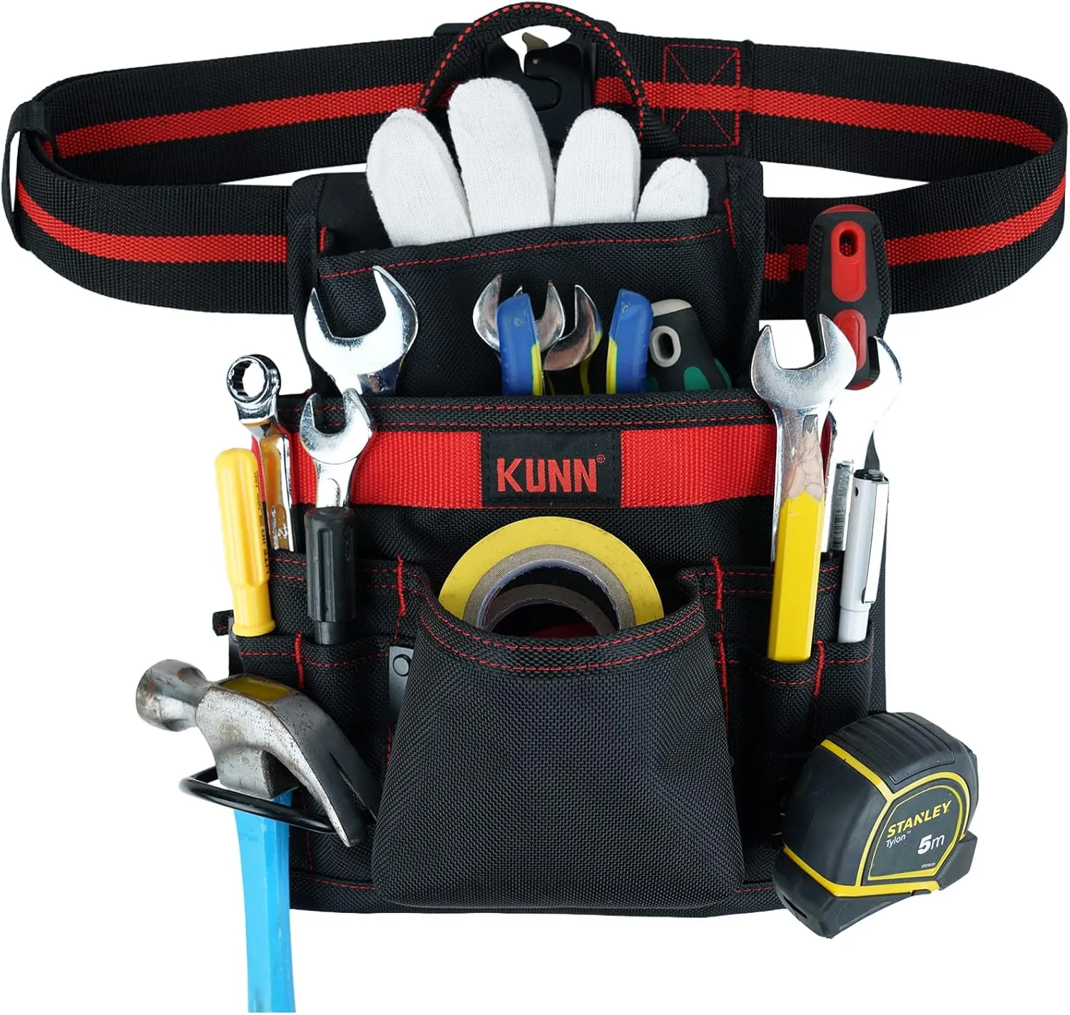 KUNN Carpenter Pouch Durable 10-Pocket Tool Belt with Hammer Loop & Work Tool Belt Quick Release Buckle