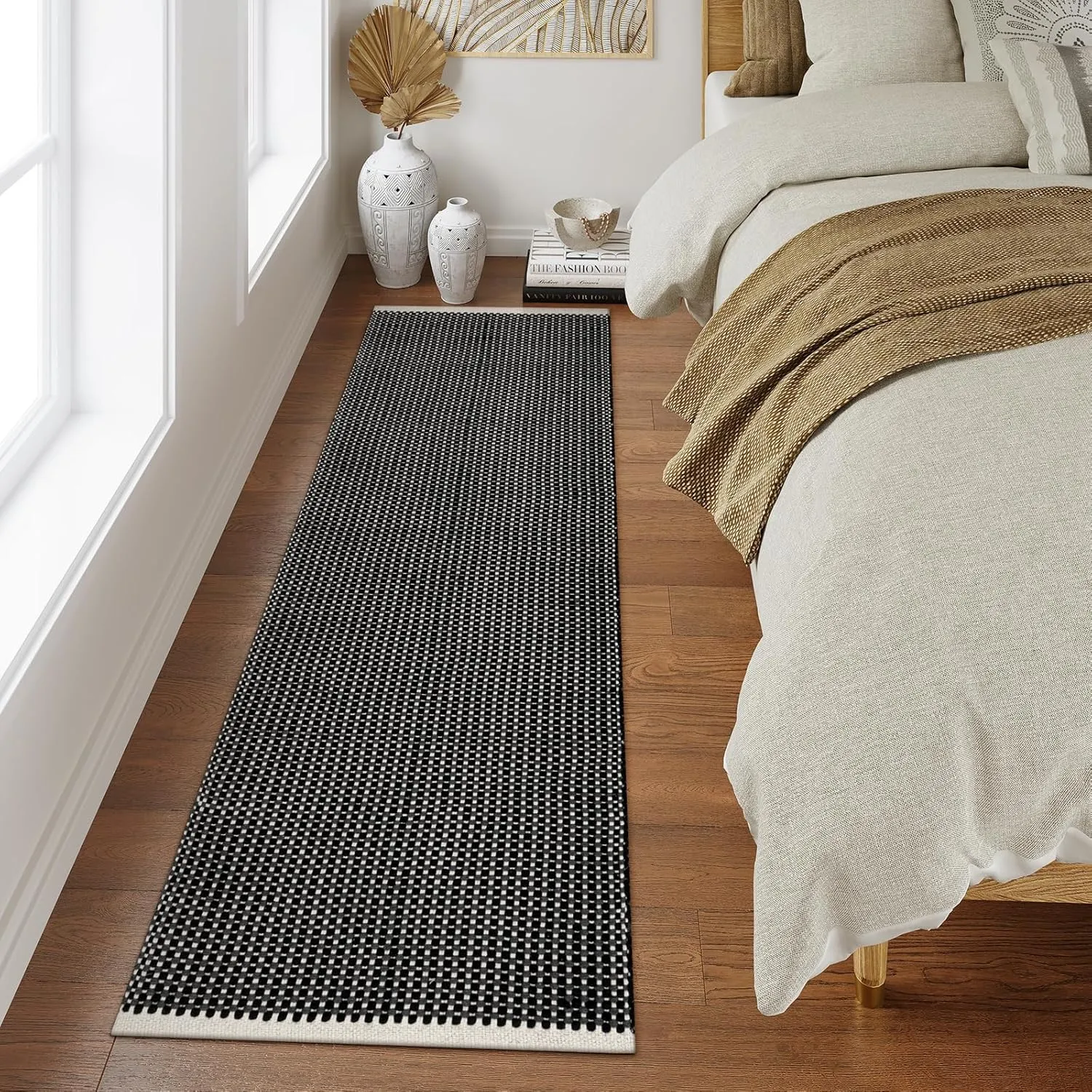 Lahome Boho Kitchen Rug, 2x6 Cotton Runners for Hallway Entryway Black Laundry Room Rug, Farmhouse Washable Non Shedding Woven Carpet Runners for Hallway 6ft Bathroom, Black