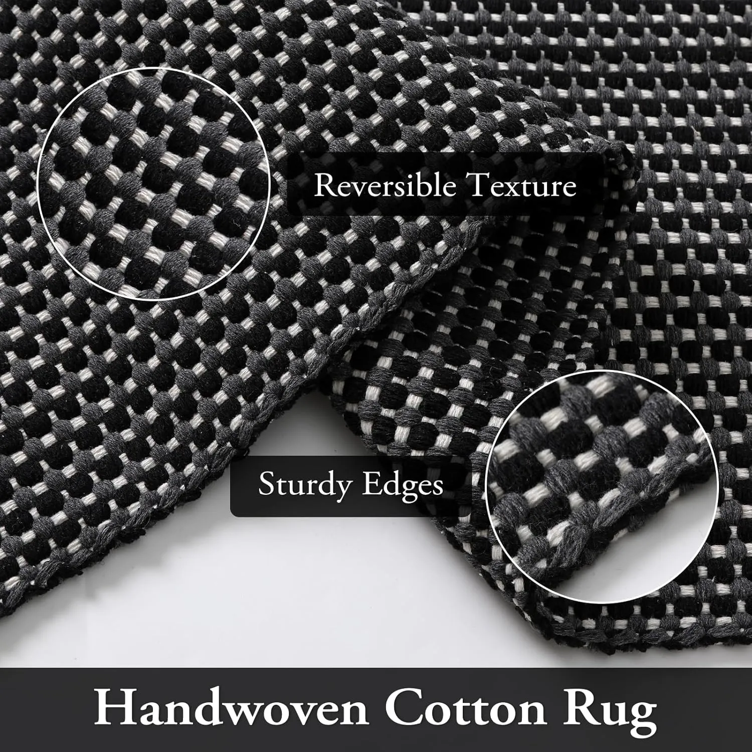 Lahome Boho Kitchen Rug, 2x6 Cotton Runners for Hallway Entryway Black Laundry Room Rug, Farmhouse Washable Non Shedding Woven Carpet Runners for Hallway 6ft Bathroom, Black