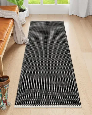 Lahome Boho Kitchen Rug, 2x6 Cotton Runners for Hallway Entryway Black Laundry Room Rug, Farmhouse Washable Non Shedding Woven Carpet Runners for Hallway 6ft Bathroom, Black