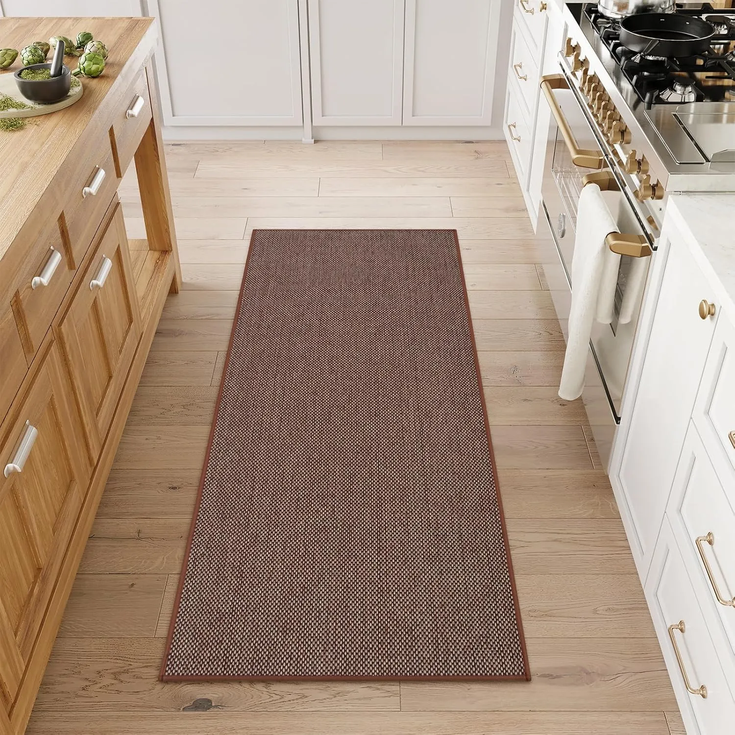 Lahome Farmhouse Kitchen Rugs, 2x5 Brown Hallway Runner Rug Non Slip for Entryway Indoor, Washable Neutral Non Shedding Floor Carpet for Bathroom Porch