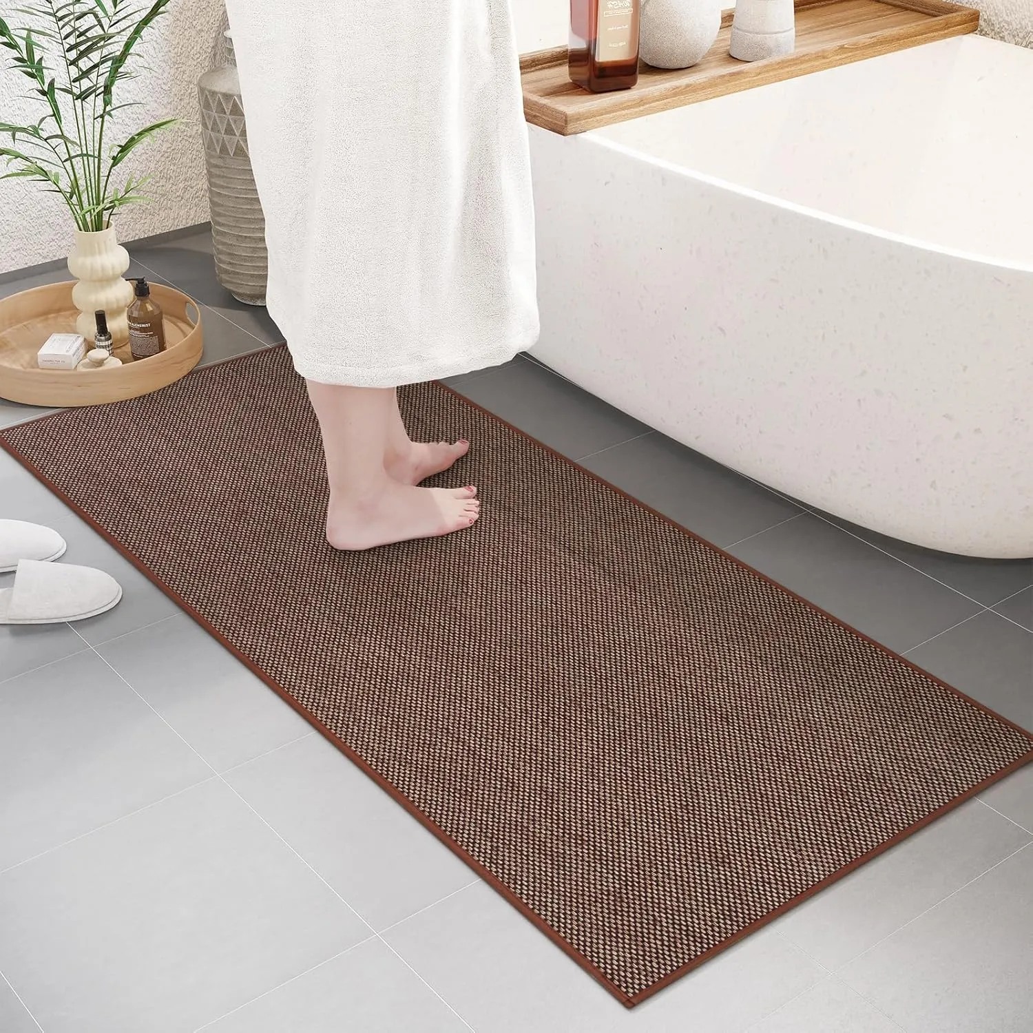 Lahome Farmhouse Kitchen Rugs, 2x5 Brown Hallway Runner Rug Non Slip for Entryway Indoor, Washable Neutral Non Shedding Floor Carpet for Bathroom Porch