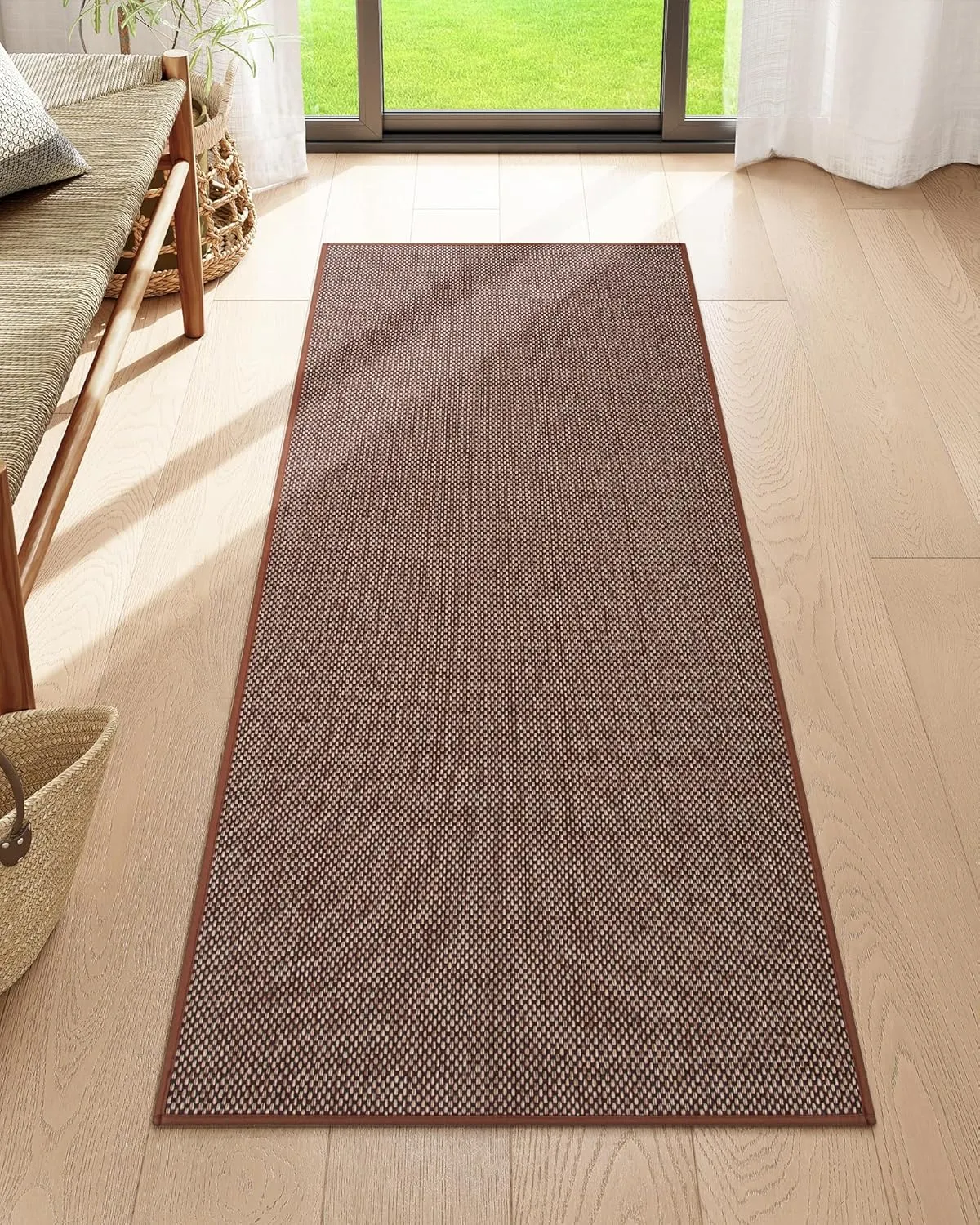 Lahome Farmhouse Kitchen Rugs, 2x5 Brown Hallway Runner Rug Non Slip for Entryway Indoor, Washable Neutral Non Shedding Floor Carpet for Bathroom Porch