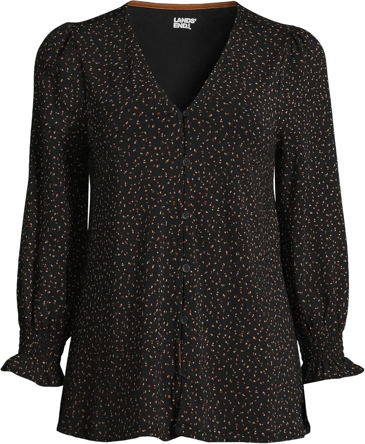 Lands' End Women's 3/4 Sleeve Lightweight Jersey Button Front Top
