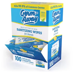 Large Antibacterial Hand Wipes Individually Wrapped Wipes, Travel Size Hand Sanitzer Wipes with Aloe in Dispenser Box, 100 ct Lemon Scent (100 wipes) (Pack of 1)