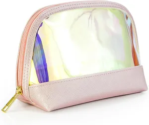 Laser Cosmetic Bag Clear Makeup Bag Portable Zippered Toiletry Bag Waterproof Makeup Bag Organizer for Travel and Daily Use (square bag)