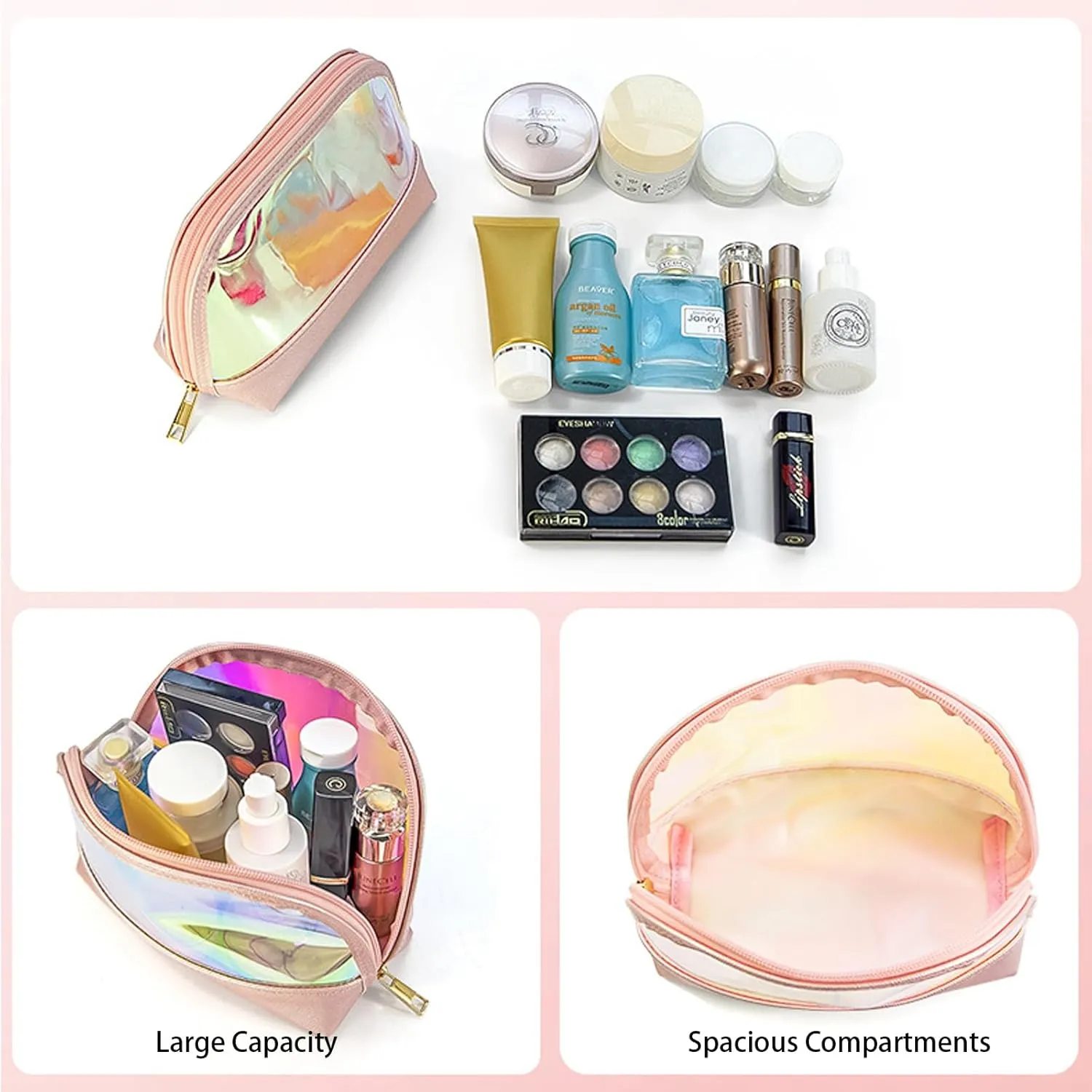 Laser Cosmetic Bag Clear Makeup Bag Portable Zippered Toiletry Bag Waterproof Makeup Bag Organizer for Travel and Daily Use (square bag)
