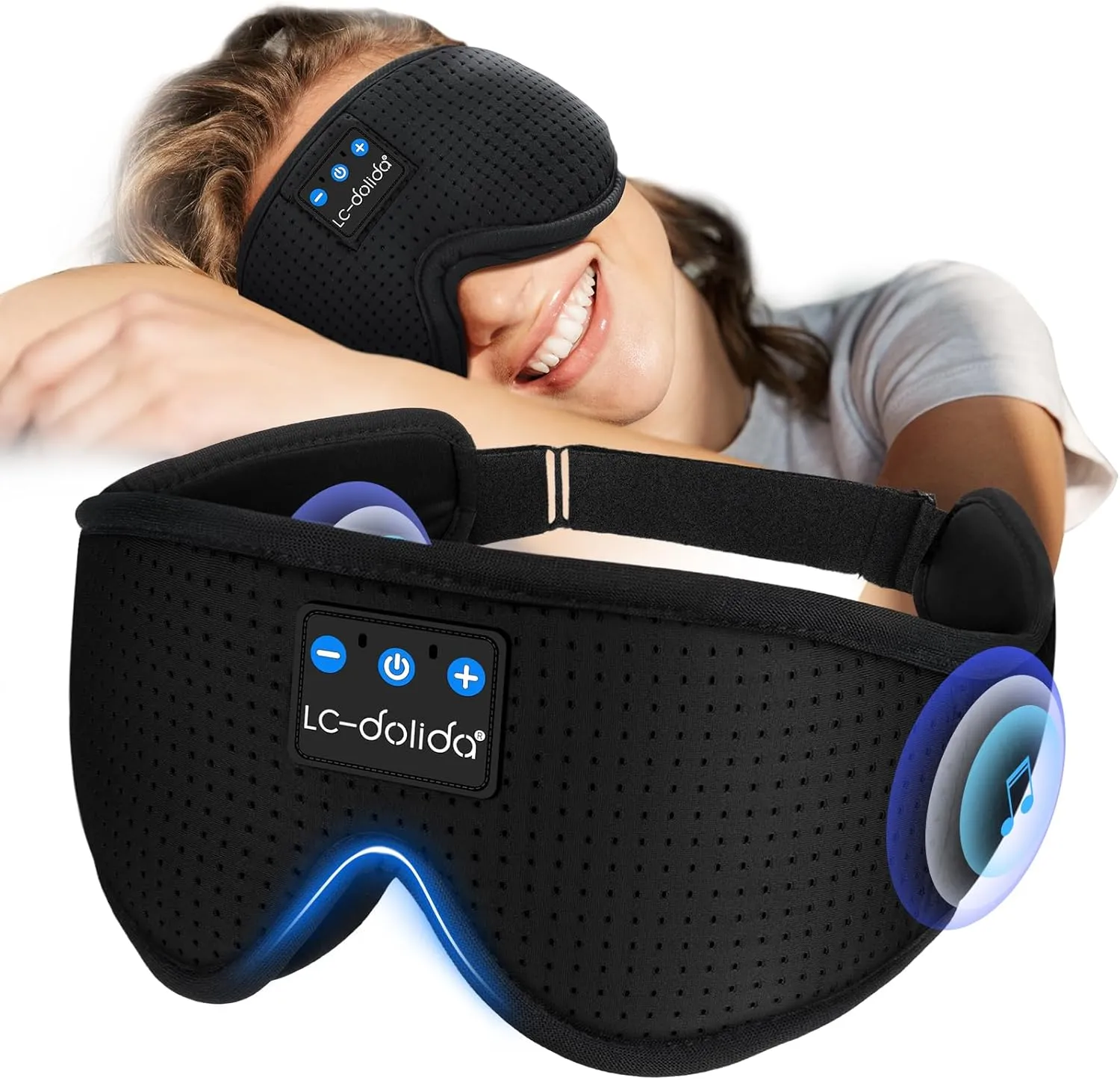 LC-dolida Sleep Headphones, 3D Sleep Mask Bluetooth Wireless, Sleeping Headphones for Side Sleepers Sleep Eye Mask Music Weighted Sleeping Mask Meditation Gifts for Men Women (Black)