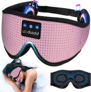LC-dolida Sleep Headphones, 3D Sleep Mask Bluetooth Wireless, Sleeping Headphones for Side Sleepers Sleep Eye Mask Music Weighted Sleeping Mask Meditation Gifts for Men Women (Rose Pink)