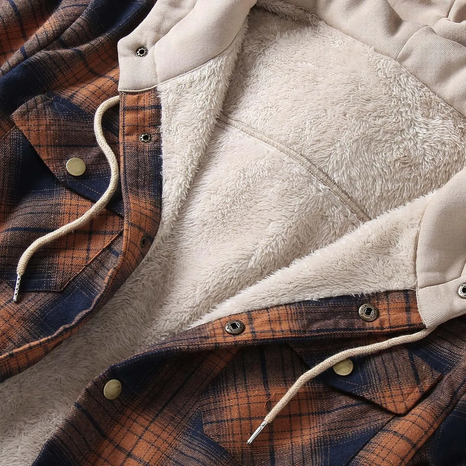 LCMTWX Mens Plaid Jacket Winter Large Plaid Pocket Hooded Loose Coat Plus Velvet Shirt Top Lightweight Shirt Jackets Casual