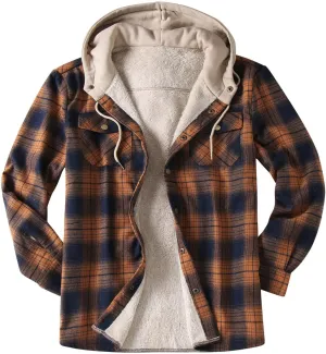 LCMTWX Mens Plaid Jacket Winter Large Plaid Pocket Hooded Loose Coat Plus Velvet Shirt Top Lightweight Shirt Jackets Casual