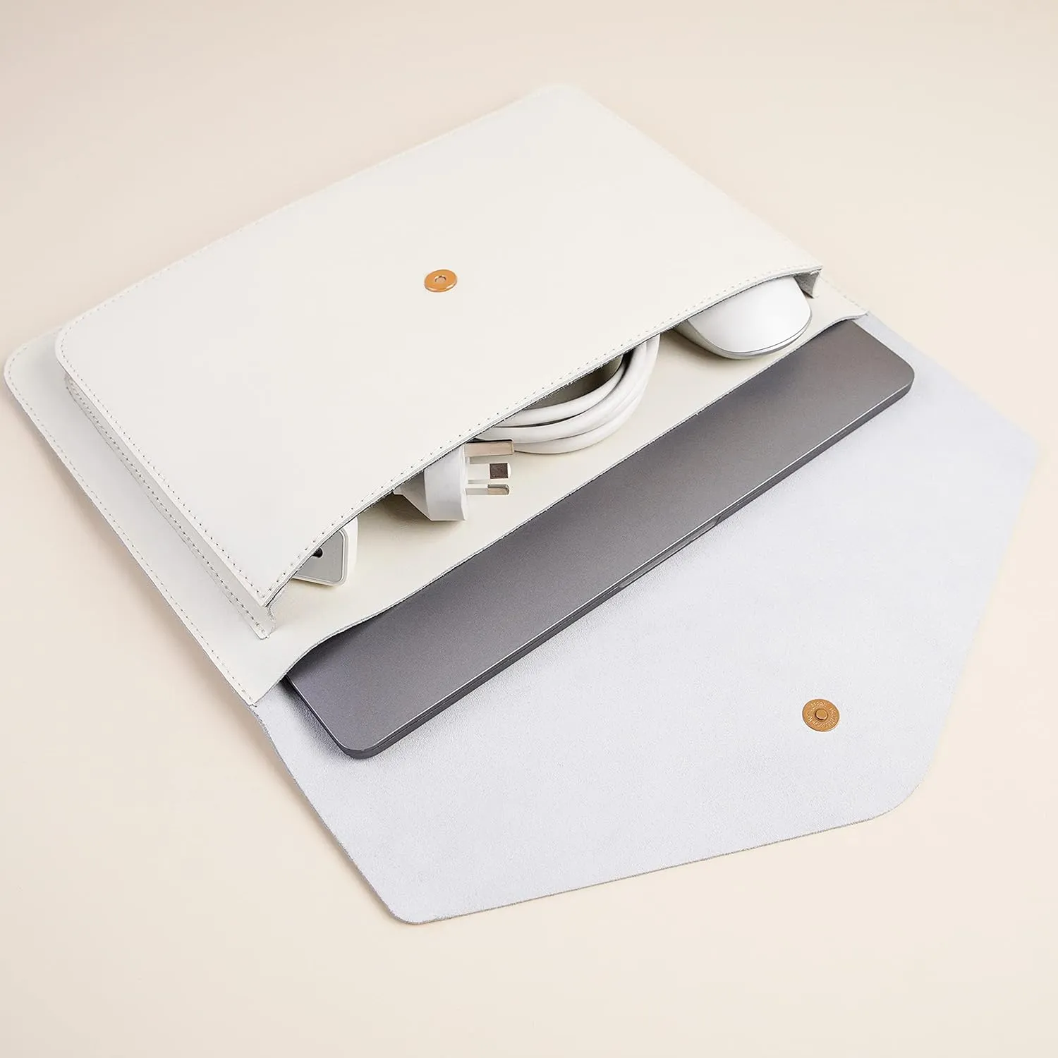 Leather Laptop Sleeve 15Inch 16 Inch Compatible with New MacBook Pro 16, New MacBook Pro 15, Surface Book 15, Dell XPS 15 Color White