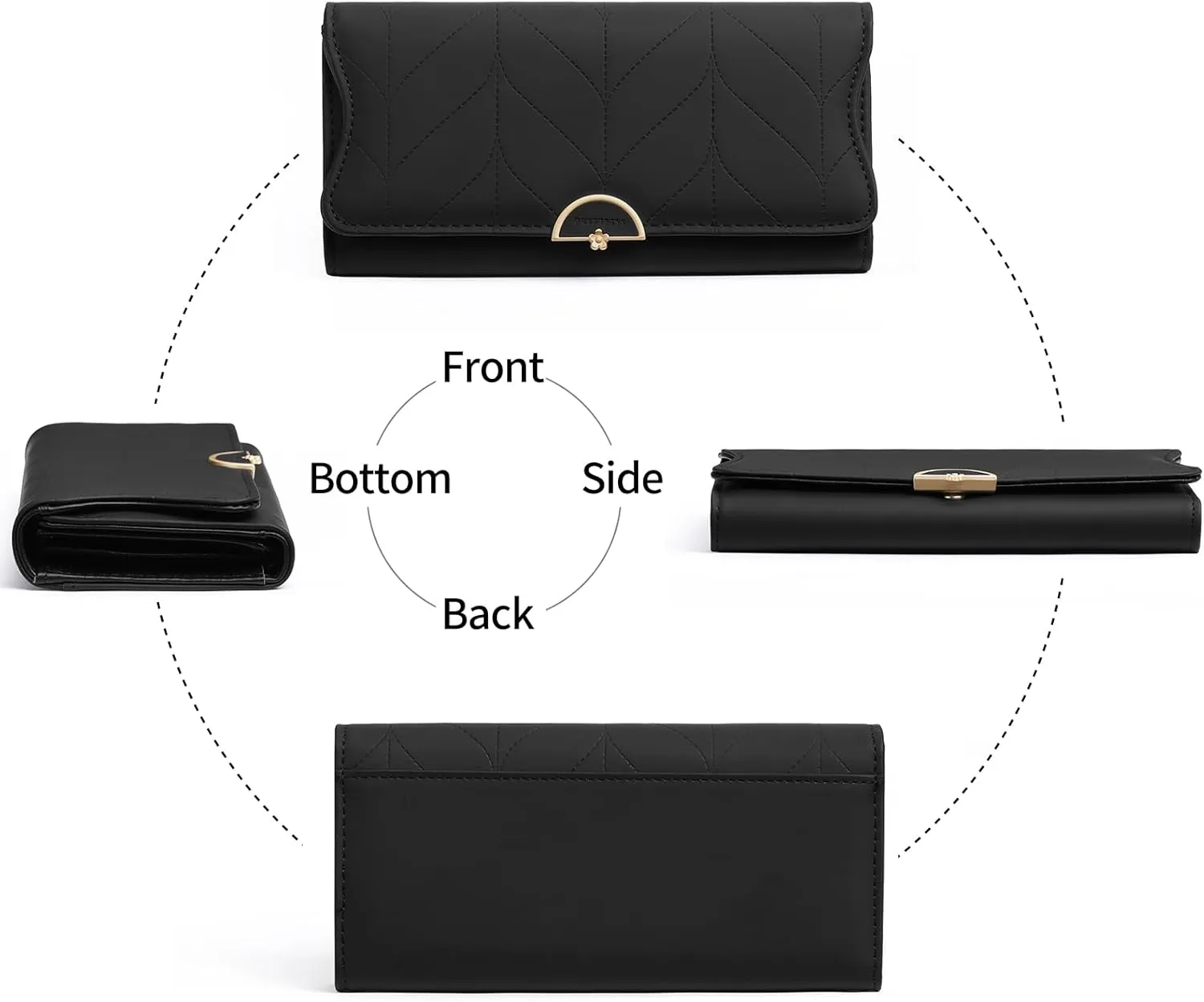 Leather Wallet for Women Trifold Womens' RFID Blocking Wallet Card Holder Purse Clutch with Zipper Coin Pocket,Black