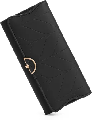 Leather Wallet for Women Trifold Womens' RFID Blocking Wallet Card Holder Purse Clutch with Zipper Coin Pocket,Black