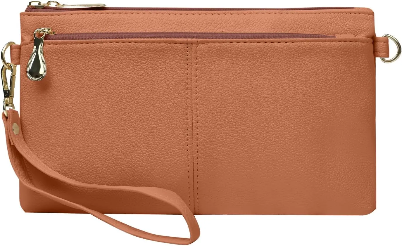 Leather Wristlet Clutch Wallet Purses For Women,Women's Triple Zip Cell Phone Bags Small Crossbody Bag