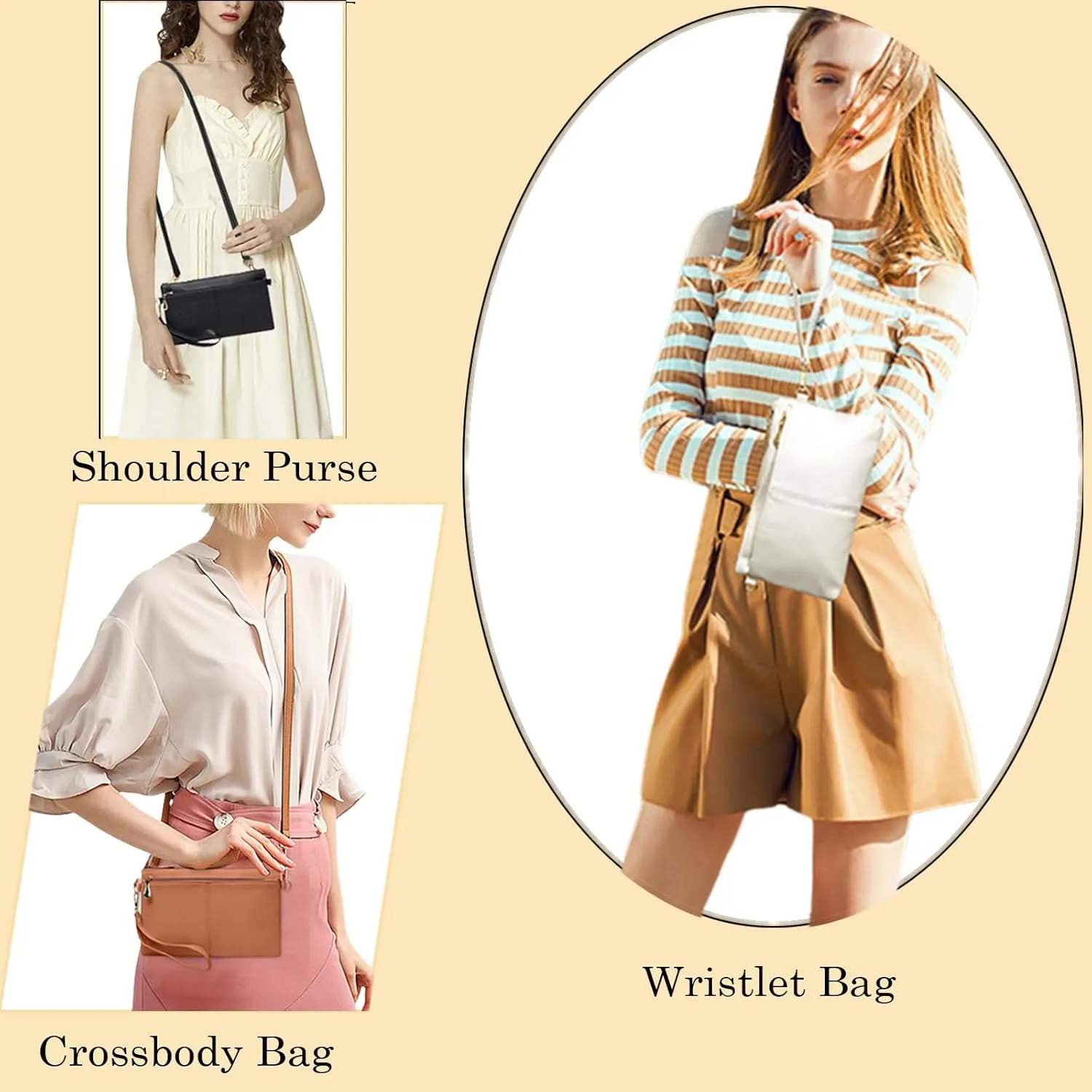Leather Wristlet Clutch Wallet Purses For Women,Women's Triple Zip Cell Phone Bags Small Crossbody Bag