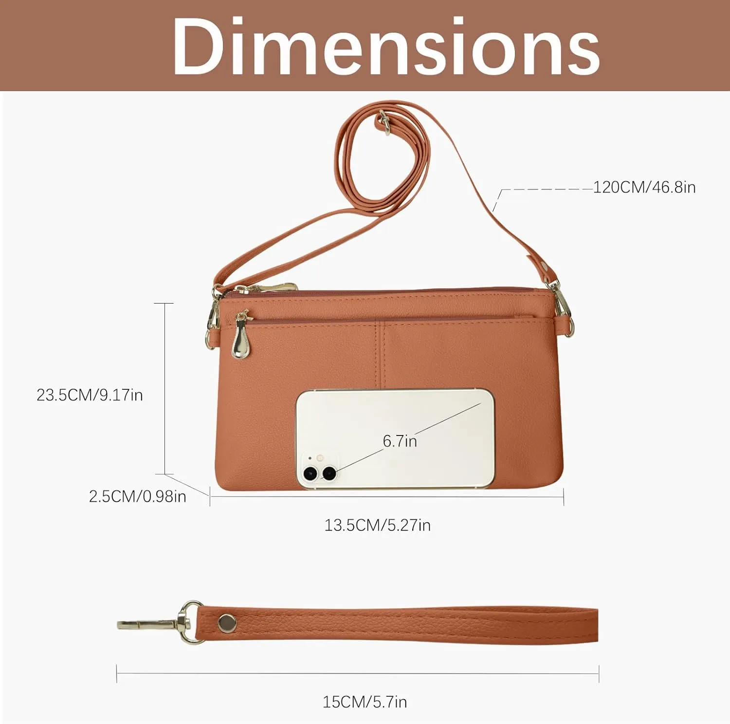 Leather Wristlet Clutch Wallet Purses For Women,Women's Triple Zip Cell Phone Bags Small Crossbody Bag