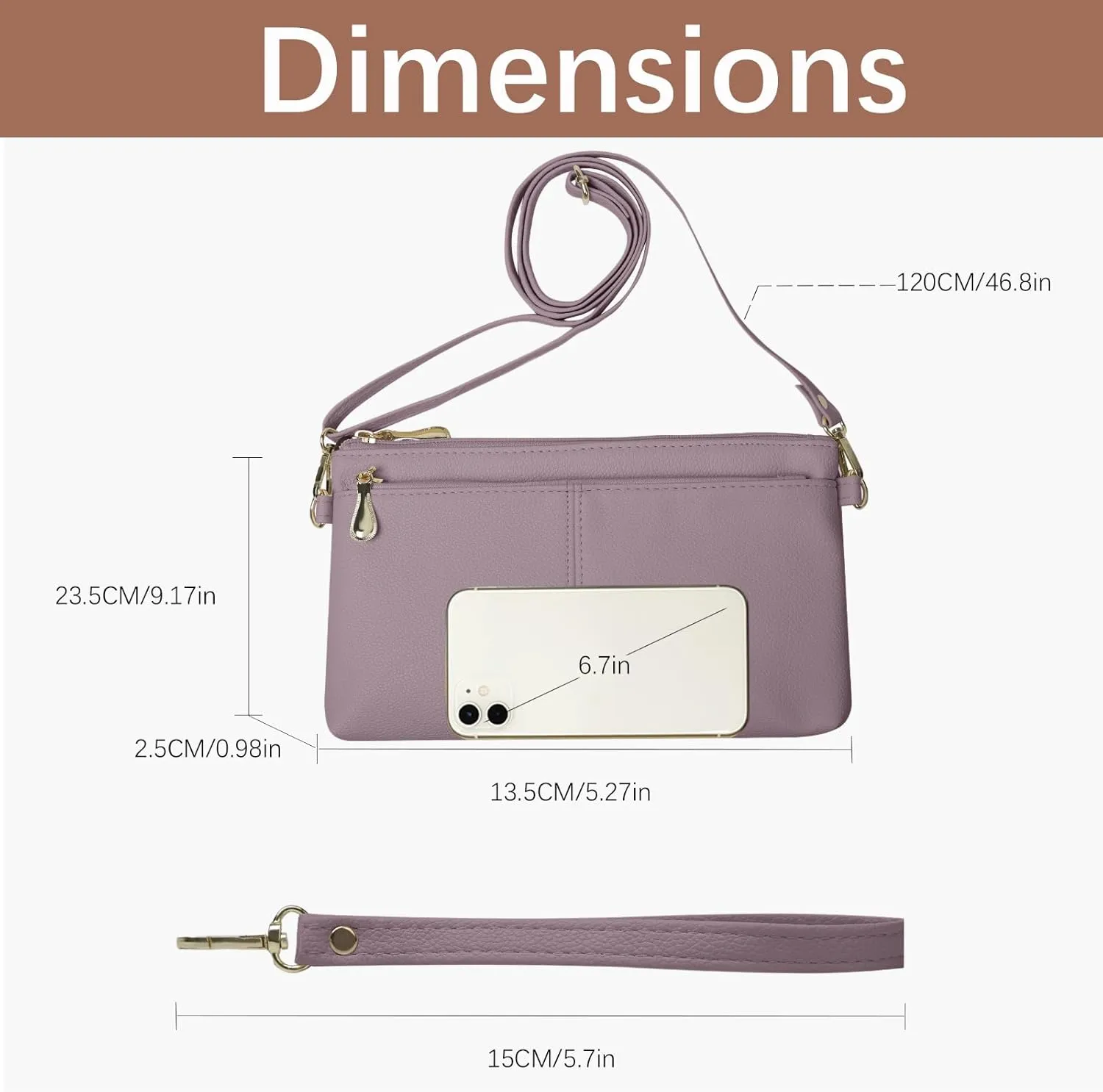 Leather Wristlet Clutch Wallet Purses For Women,Women's Triple Zip Cell Phone Bags Small Crossbody Bag