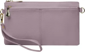 Leather Wristlet Clutch Wallet Purses For Women,Women's Triple Zip Cell Phone Bags Small Crossbody Bag