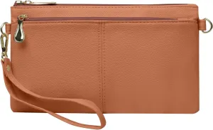 Leather Wristlet Clutch Wallet Purses For Women,Women's Triple Zip Cell Phone Bags Small Crossbody Bag