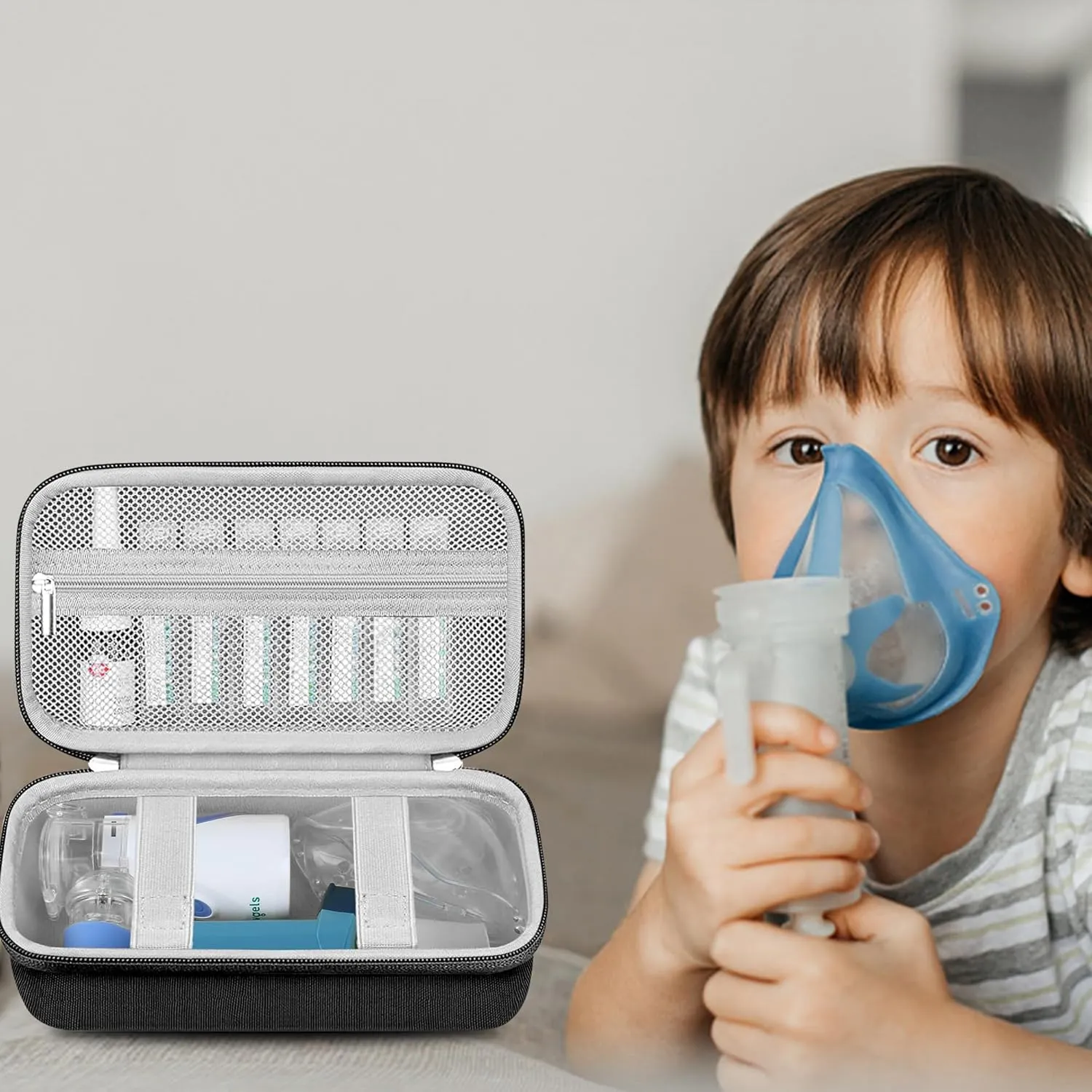Leayjeen Carrying Case Compatible with Meowyn/Audilo/Naweti/Gülife/PUERUK Portable Handheld Inhaler Nebulizer for Adults and Kids，Handheld Mesh Atomizer,Inhaler Spacer Bag-Black(Case Only)