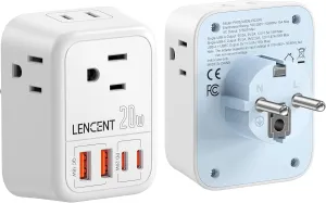 LENCENT Germany France Travel Power Adapter, PD 20W USB C Fast Charger Adaptor, Schuko Type E F Plug Adapter with 4 Outlet, Essentials for US to Europe EU Spain Greece Russia German