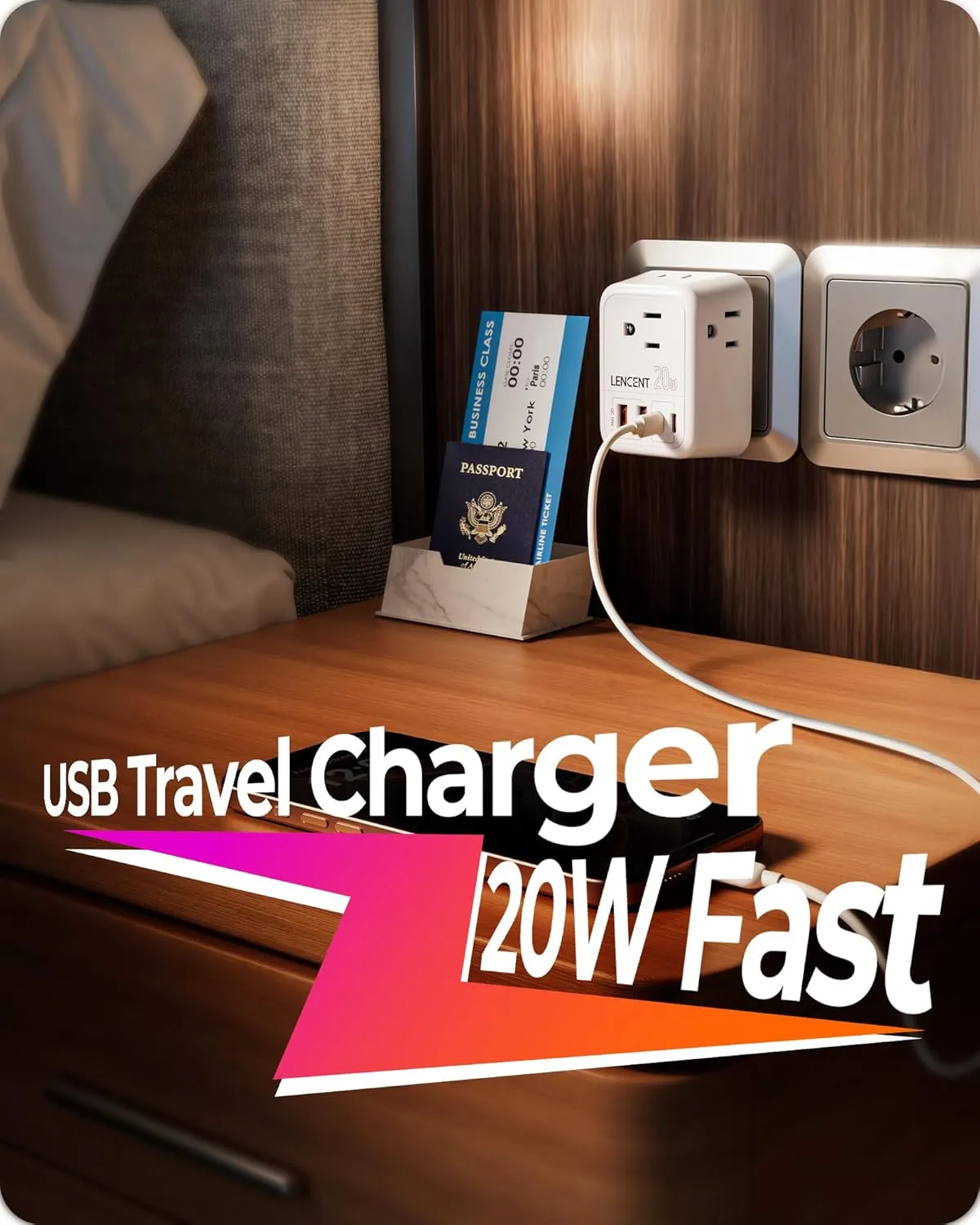 LENCENT Germany France Travel Power Adapter, PD 20W USB C Fast Charger Adaptor, Schuko Type E F Plug Adapter with 4 Outlet, Essentials for US to Europe EU Spain Greece Russia German