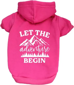 Let The Adventure Begin Summer Dog Hoodie Fleece Lined Pullover Sweatshirt with Leash Hole (Hot Pink, Large 784)