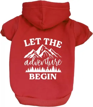 Let The Adventure Begin Summer Dog Hoodie Fleece Lined Pullover Sweatshirt with Leash Hole (Red, Large 784)
