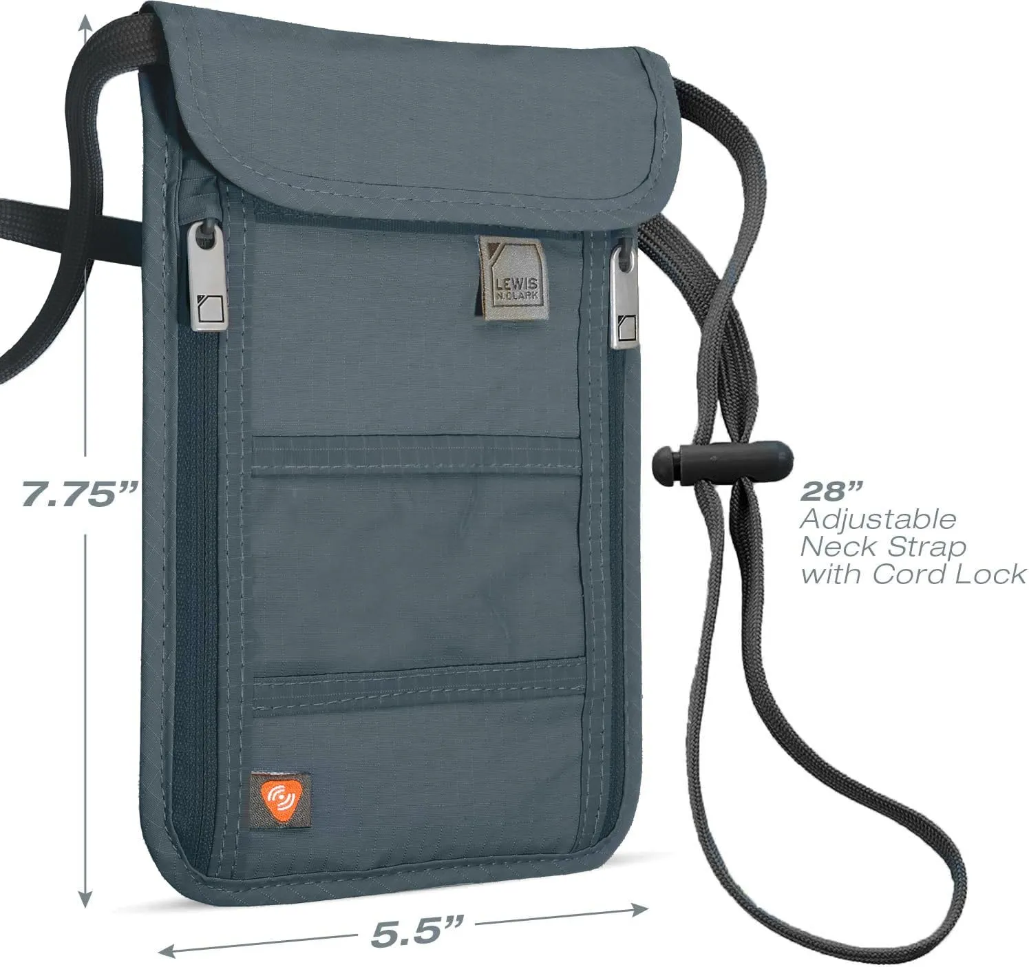 Lewis N. Clark Stash Neck Travel Wallet, RFID Blocking Passport Holder, Protect Personal Information, Charcoal