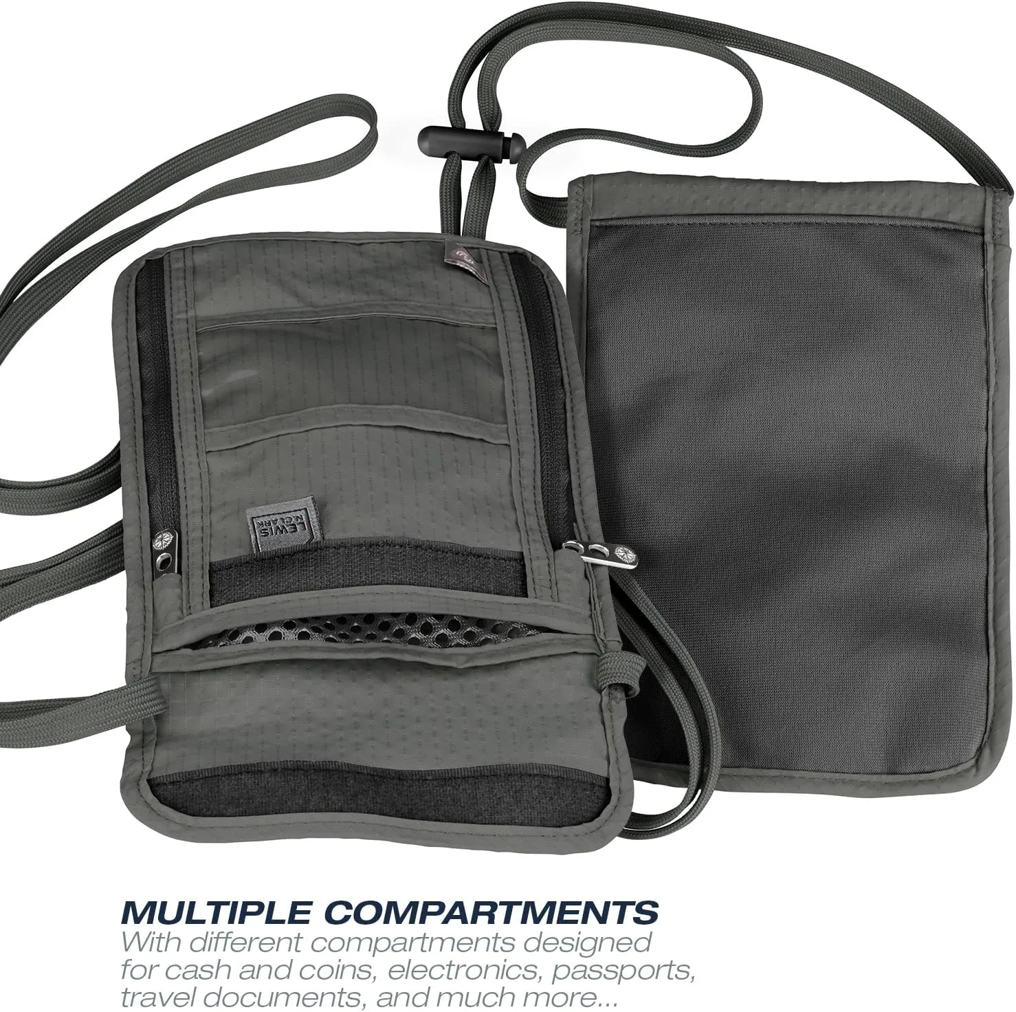 Lewis N. Clark Stash Neck Travel Wallet, RFID Blocking Passport Holder, Protect Personal Information, Charcoal