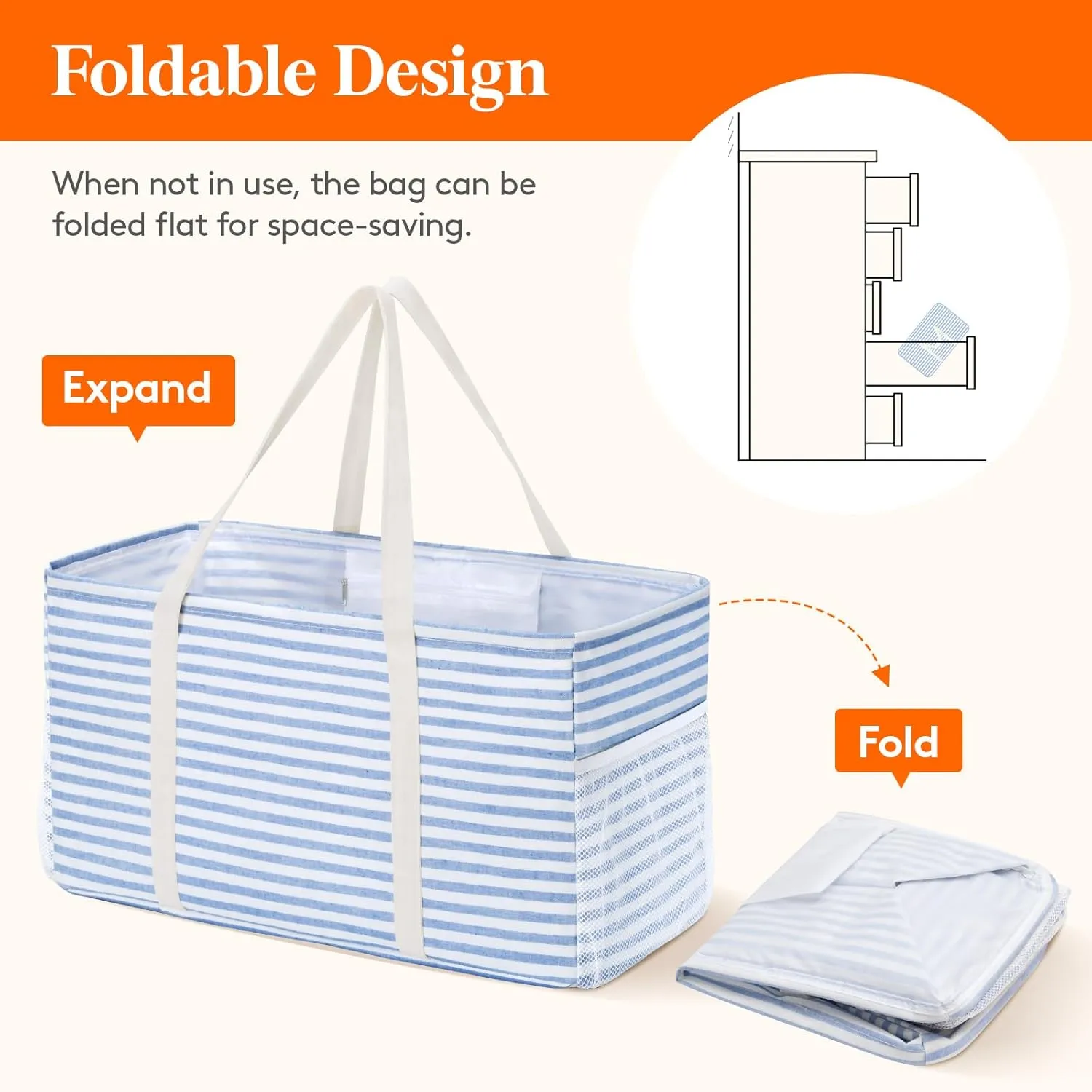 Lifewit Extra Large Tote Bag, Reusable Grocery Bags with Metal Wire Frame and Handles, Standing Utility Foldable Shopping Bags for Storage, Picnics, Beach, Pool, Laundry, Car, Camping, 1 Pack, Blue