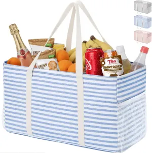 Lifewit Extra Large Tote Bag, Reusable Grocery Bags with Metal Wire Frame and Handles, Standing Utility Foldable Shopping Bags for Storage, Picnics, Beach, Pool, Laundry, Car, Camping, 1 Pack, Blue
