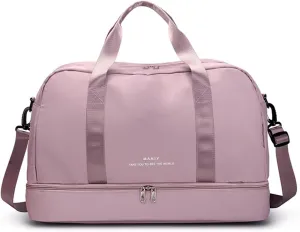 Light Gym Bag for Women, Travel Duffel Bag with Shoe Compartment, Weekender Overnight Bag with Wet Pocket for Women, Travel, Gym, Yoga （Pink）