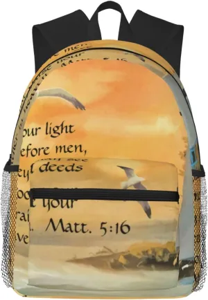 Lighthouse Seagulls Christian Bible Verse Lightweight Packable Backpack Travel Casual Hiking Daypack Foldable Backpack For Men Women