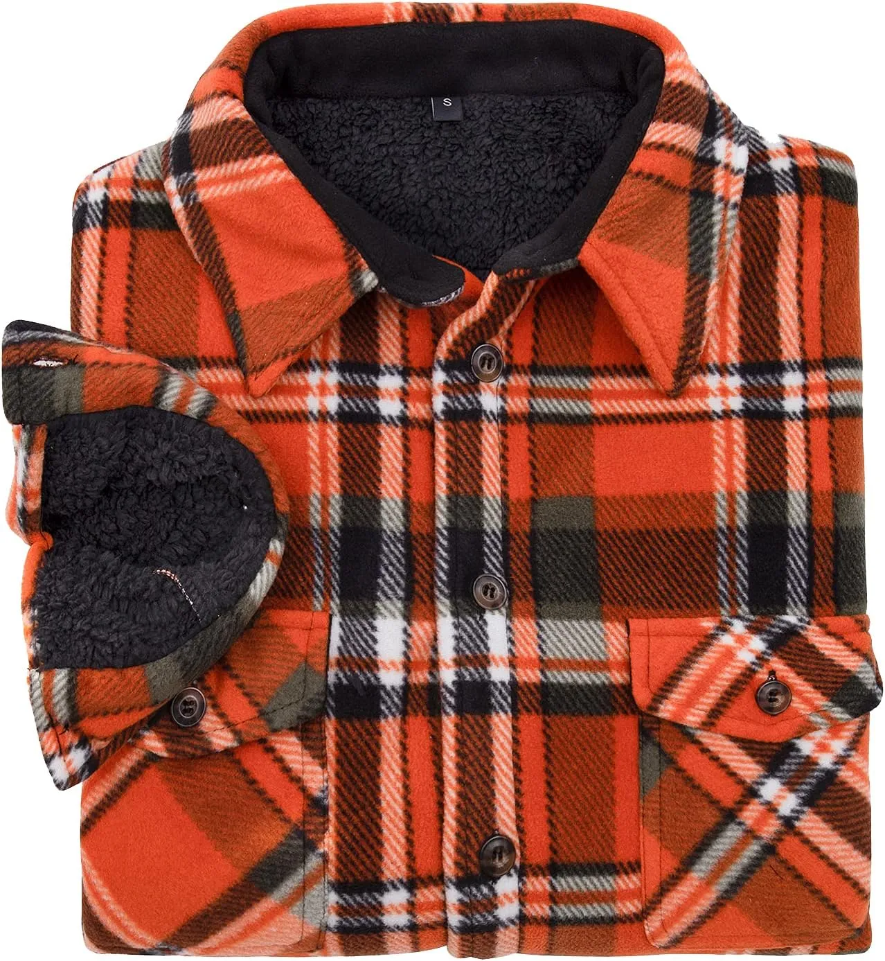 Lisskolo Men's Warm Sherpa Flannel Shirt Jacket Heavy Fleece Lined Plaid Button Up Jackets
