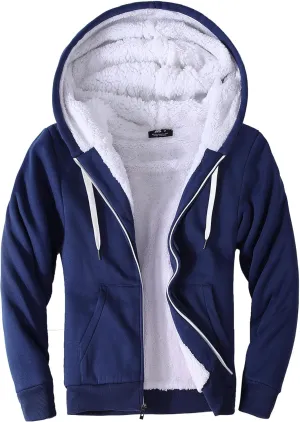 Little Beauty Fleece Hoodies for Men Winter Thick Jackets Sherpa Lined Zip Up Sweatshirt With Kanga Pocket