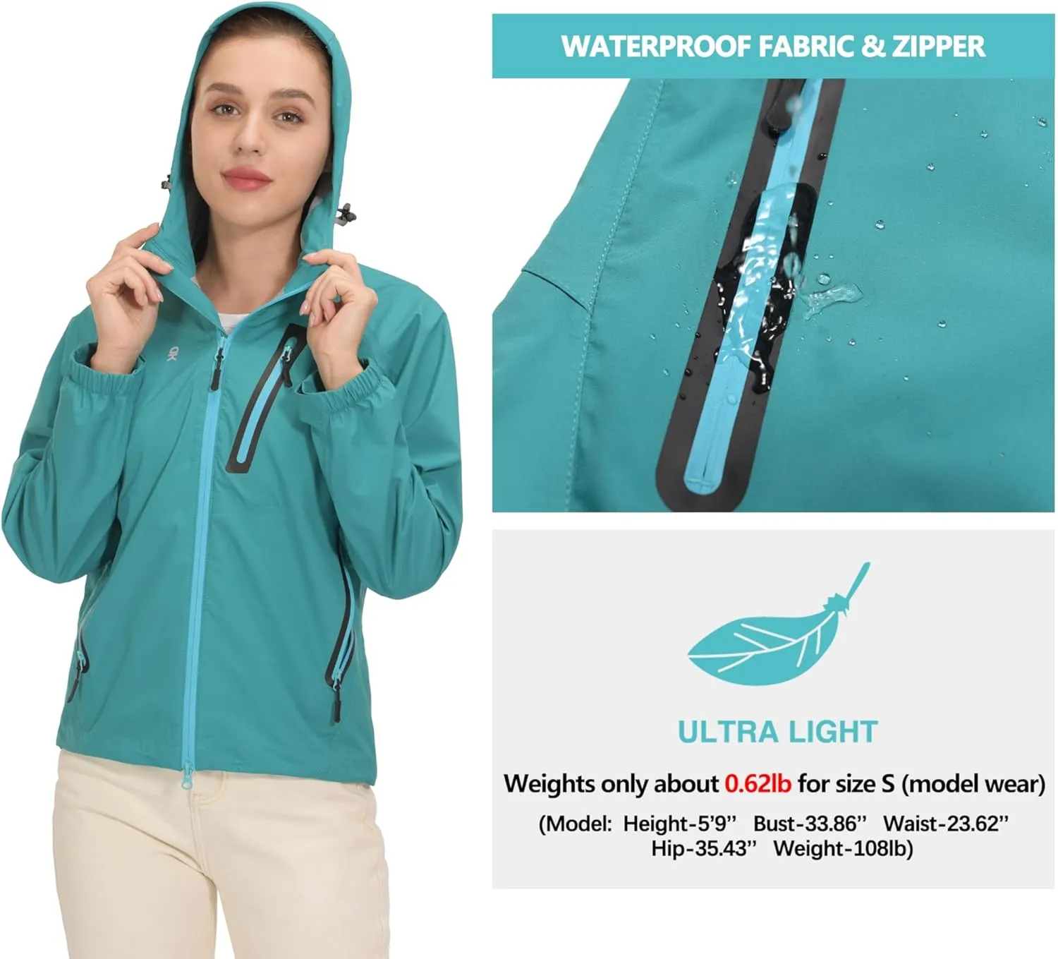 Little Donkey Andy Women’s Waterproof Rain Jacket Lightweight Outdoor Windbreaker Rain Coat Shell for Hiking, Travel