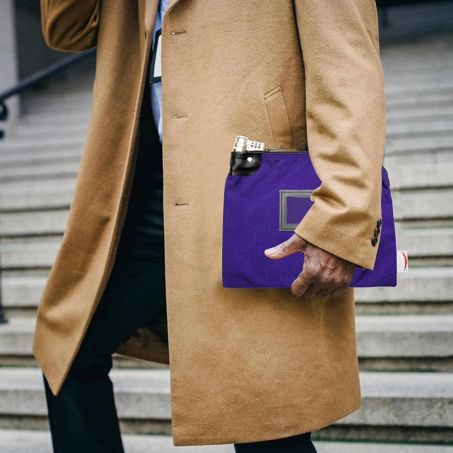 Locking Bank Bag, Water Repellent Denier Nylon, 9 x 12 Inch (Purple)
