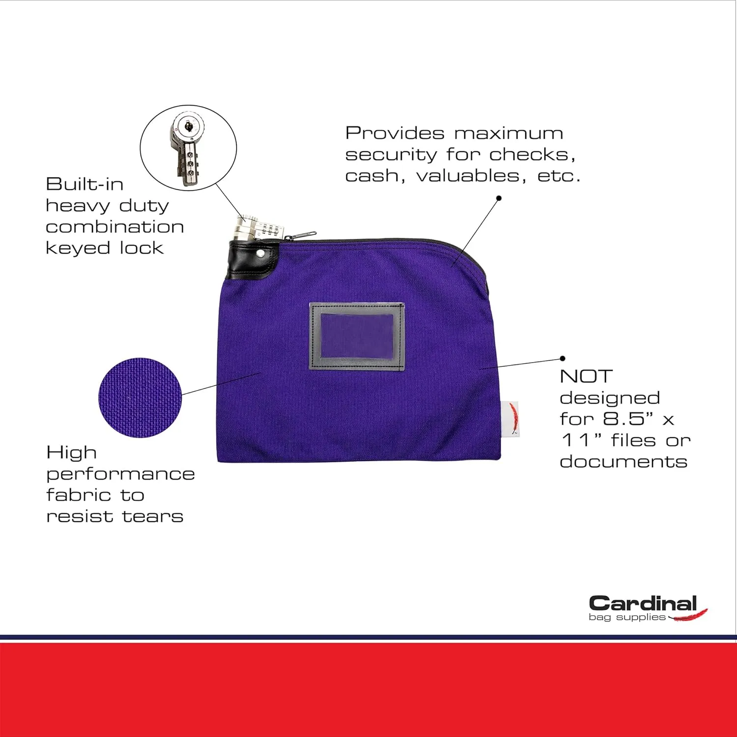 Locking Bank Bag, Water Repellent Denier Nylon, 9 x 12 Inch (Purple)